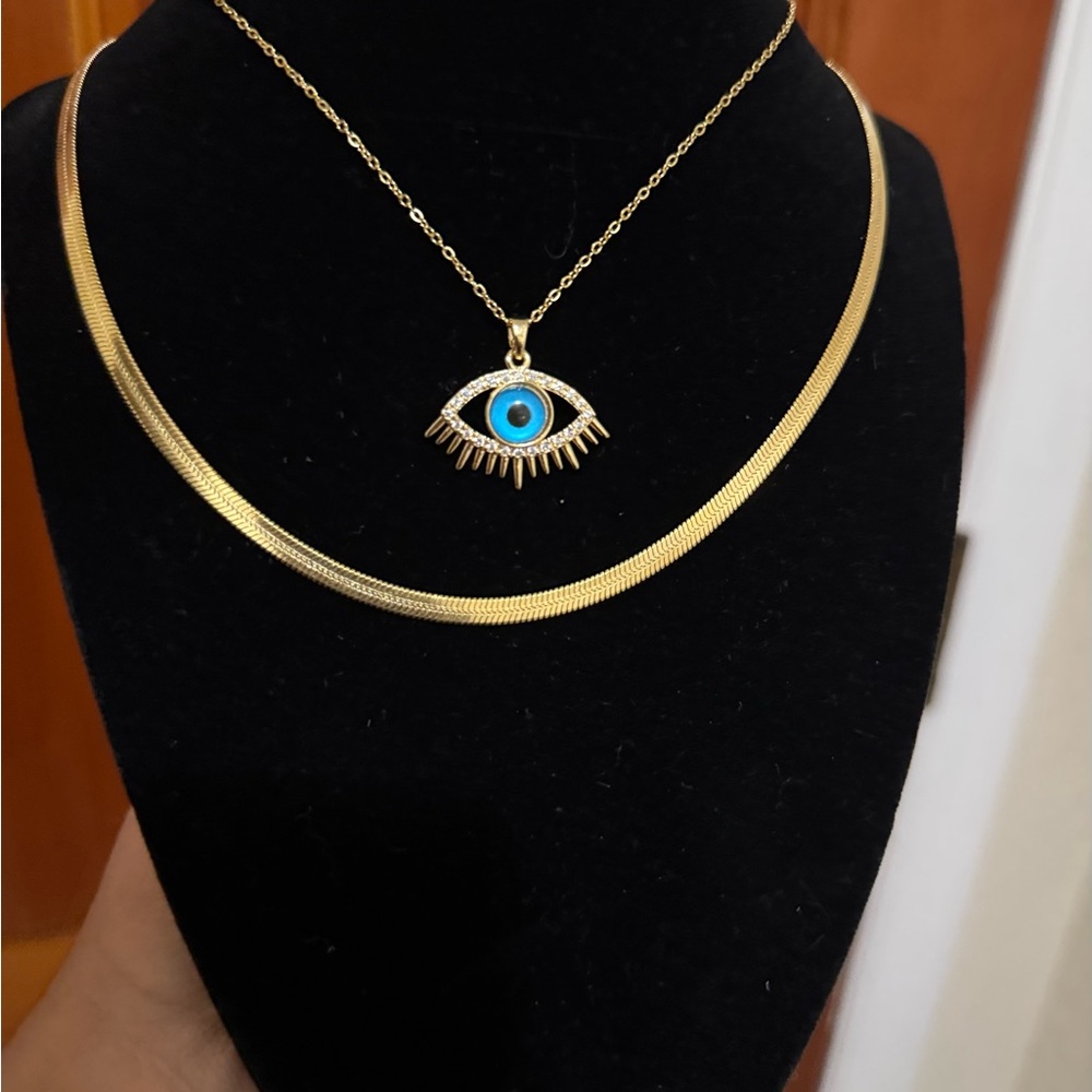 18K gold plated Stainless steel Necklace with Eye Pendant